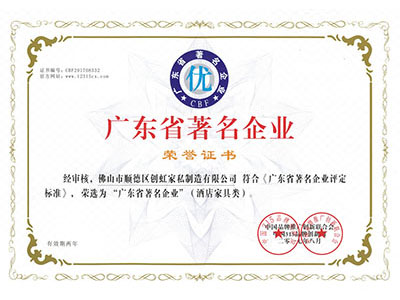 廣東省著名企業榮譽證書